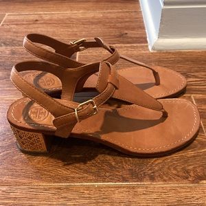 Tory Burch Tan Sandal with Gold Block Heel